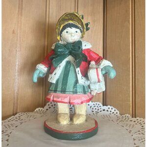 Vintage Hand-Painted Wooden Christmas Caroler House of Hatten Girl Doll Folk Art
